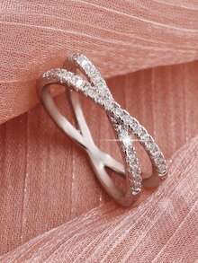 1 pieza Anillo de aleación de cobre con circonita cruzada único, adecuado para anillo de aniversario, anillo de pareja, regalo de cumpleaños, unisex - Amarillo Oro - Ver 2