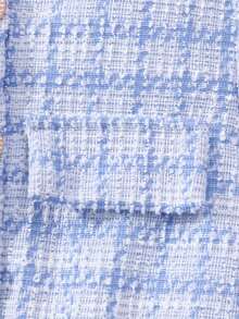 女童长袖格子撞色网纱优雅连衣裙，配包包 - 藍色 - 查看 4