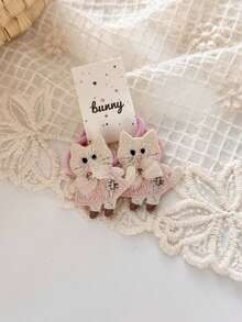 2pcs/Set Cartoon Mushroom Hair Scrunchies, Spring Pink Embroidered Cartoon Hair Clips Headbands Mushroom Hair Ties, Sweet & Cute For Girls - Multicolor - View 5