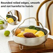 304 Stainless Steel Round Kitchen Household Mesh Colander Food Strainer Steamer Rack Fruit Basket - Silver - View 4