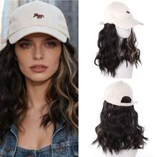 时尚女士帽子假发，染色长卷发，狐狸刺绣棒球帽，以及假发，秋冬新款造型 - 彩色 - 查看 10