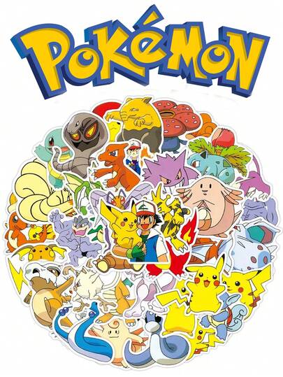 50/150pcs Pokemon Stickers, Cartoon Pikachu Design, DIY Graffiti, Suitable For Laptop, Phone, Notebook, Birthday Party, Birthday Gift