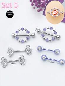 3对/套 可爱性感水晶乳环，不锈钢材质，款式包括心形、月牙形、星形、球形、蝴蝶形乳环、小铃铛形乳环、熔岩圆环形乳环，男女通用，适合约会、派对、情人节、圣诞节、万圣节礼物、社交聚会、日常佩戴