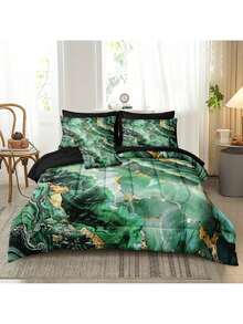 8 Pcs Green Gold Marble Comforter Set Queen King Size Comforter With Sheets Emerald Green King Bed In A Bag Aesthetic Decor Abstract Marble Bedding Set With 1 Comforter 4 Pillowcases 1 Flat Sheet 1 Fitted Sheet 1 Cushion Cover - Green - View 9