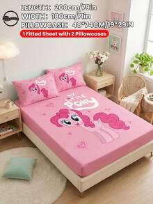 MY LITTLE PONY Bộ 2/3 món ga trải giường in hình , bao gồm ga trải giường vừa vặn và tấm bảo vệ nệm, mềm mại và thoáng khí, có nhiều kích cỡ cho giường đơn/đôi/nữ hoàng/vua, có thể giặt máy, thiết kế hoạt hình, trang trí phòng ấm cúng, món quà tuyệt vời, màu hồng, đạt chứng nhận OEKO-TEX. - Nhiều màu - Xem 12
