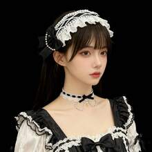 2件套女仆头饰+颈带，日式蕾丝蝴蝶结头饰，发夹，甜美天使街头派对头饰 - 彩色 - 查看 3