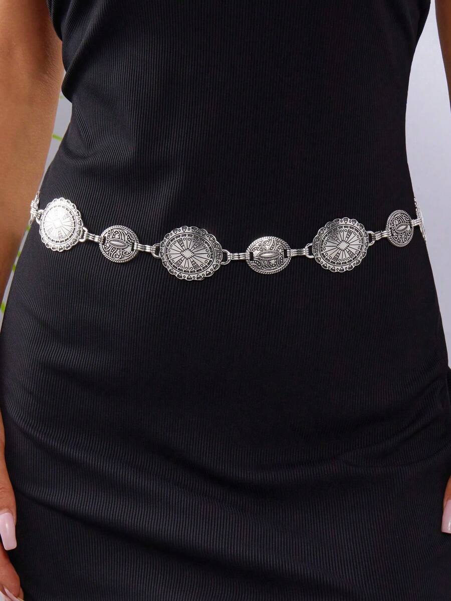 1pc Women's Fashion Metal Body Chain Belt, Vintage Bohemian , Matching Dresses And Suits,, Suitable For Women's Parties, Gatherings, Daily Wear, Music Festival, And Gifts - 銀色 - 查看 1