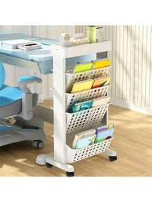 Home Office, Rolling Cart Rolling Book Shelf Storage Trolley, Multi-Functional Movable Storage Book Shelves With Lockable Casters - trắng - Xem 6