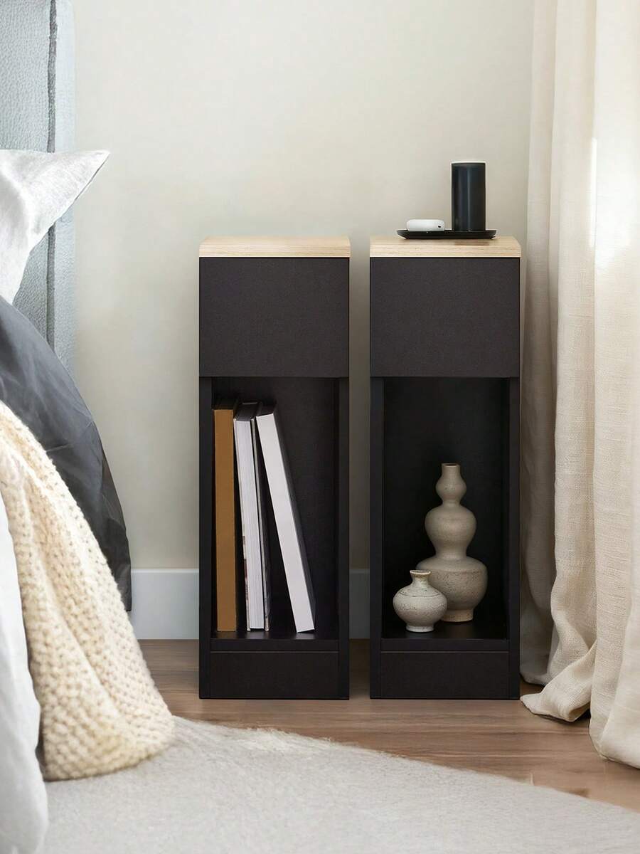 SoBuy FBT111-SCHx2 Nightstand 2-Piece Set With Drawer For Box Spring Bed, Sofa Table, 2 Pieces, Narrow Side Table, Telephone Table, Nightstand, Bedside Table, Black, WDH Approx.: 20x60x35cm