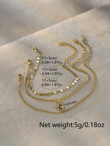 Nooxian 3pcs/Set Fashionable Minimalist Multi-Layer Gold-Tone Bracelet, Elegant & Charming Gold Star Pendant Multilayer Bracelet For Women, Summer - Yellow Gold - View 5