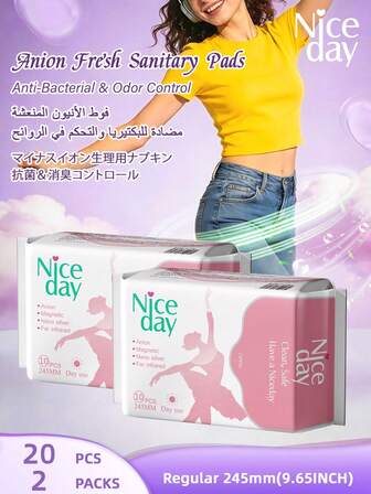 Niceday 20 piezas/30 piezas/40 piezas/60 piezas Toallas sanitarias de uso diario con iones negativos de 245 mm, almohadillas para el período ultra delgadas, almohadillas menstruales suaves, forros de ropa interior ultra delgados, eliminación de olores íntimos, súper secos, sin fugas, transpirables, sin picazón