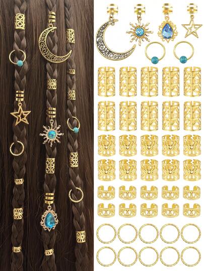 46 piezas de accesorios para el cabello con estrellas y lunas doradas, decoraciones para el cabello con cuentas barrocas trenzadas con sol para mujeres