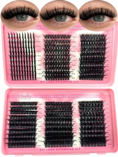 Hinarin 580PCS Cluster D Curl Lash High Capacity DIY Eyelash Extensions Book Long Lasting Individual Lashes Mixed Style Lash Clusters Extensions DIY Cluster Lash At Home Makeup Beauty Fake Lash Extensions For Enlarge Your Eyes DIY At Home Large Capacity Eyelashes Book Suit For Cosplay Wedding Nigh Party Stage Makeup Beauty