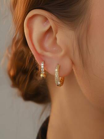 Set de 4 piezas de pendientes de aro con incrustaciones de circonita, estilo vintage y lujoso, versátil para ir al trabajo y citas, conjunto de pendientes brillantes y elegantes