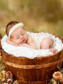 Newborn Baby Hollow Floral Wrap, Newborn Photography Props, Boho Style Lace Embroidered Mesh Blanket, Studio Shooting Accessories - Multicolor - View 3