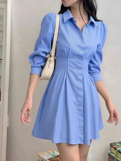 Roviva休闲优雅前扣收腰短款连衣裙，适合返校、情人节、办公、约会、度假、派对等场合，秋季女装