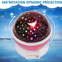 17 Color-Changing 360° Auto-Rotating Star Moon Projector Night Light | 4 LED Bulbs, USB-Powered & Detachable Battery Charging (Battery Not Included) | Bedroom Decor & Peaceful Sleep Fun Gift - Pink - View 5