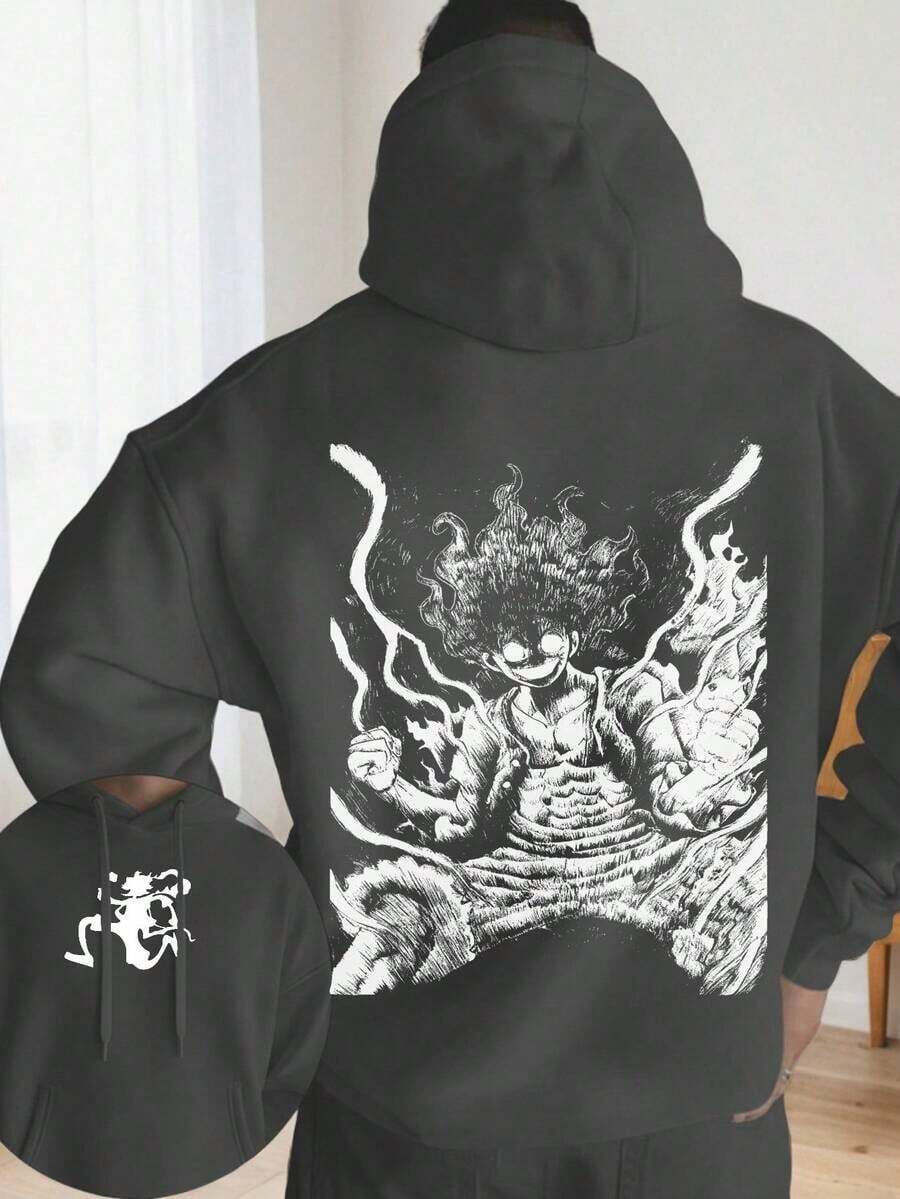 Men's Anime Hoodie Otaku Chic Manga Majesty Realm Fandom Flair Geek Groove Streetwear Sweatshirt Casual Cool Hip Hop Fashion Hooded Jacket For Anime Fans And Cosplay Enthusiasts - 深灰色 - 查看 1