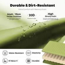 Colchoneta de dormir autoinflable para camping de 4 pulgadas de grosor con bomba integrada, espuma aislante con valor R9.5, colchón de aire portátil para mochileros, tiendas de campaña y actividades al aire libre - Verde - Ver 4