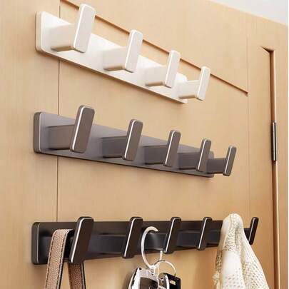 1 pieza Gancho de pared cuadrado de moda en negro/blanco/gris - Disponible con 3/4/5/6 ganchos, diseño redondeado para evitar enganches en ropa y artículos, tablero de gancho de aleación de aluminio con ganchos gruesos de ABS, gran capacidad de carga, perchero multiusos: baño (toallas/ropa) | entrada (llaves/varios) | detrás de la puerta (perchas) | dormitorio