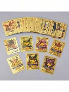Pokemon 55PCS Pokemon Anime Figure Cards, Black /Silvery/Gold Foil Pokemon Cards,EnglishAnime Game Cards,Creative Tables Games Deck Cards Suitable For Collection Random Style Pattern