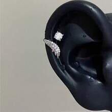 1 Piece Of Exquisite Angel Wing Ear Bone Stud Titanium Steel Versatile Niche Angel Wings Wrapped Sparkling Diamond Earrings - 天使之翼[右單隻] - 查看 5