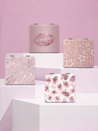 Y2K Series Mini Makeup Mirror, Portable 2X Magnifying Makeup Mirror, Foldable Thin Double-Sided Handheld Mirror, Travel Mini Makeup Mirror, Durable PU Leather, Foldable Small Mirror, Unique Pattern Design, Exquisite Folding Structure, Durable, Anti-Drop, Easy To Carry, 180° Flip Cover, Multi-Functional Pocket Makeup Mirror.