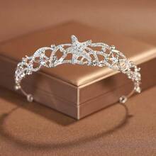 1pc Elegant New Bride Crown Headpiece, Rhinestone Starfish Alloy Hair Accessory, Wedding Dress Ceremony Decor - Starfish - View 2