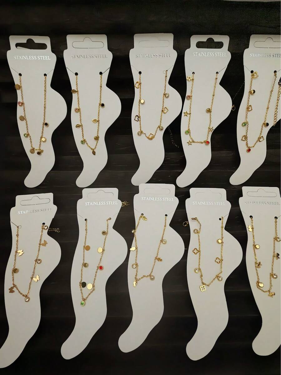 Bộ 1/3/6 chiếc vòng chân bằng thép không gỉ chống thấm nước, không gây dị ứng - Nhiều kiểu dáng - Đính hạt - Hình ngôi sao năm cánh - Hình trái tim - Đính đá quý - Phù hợp cho nữ, có thể điều chỉnh, trang sức lấp lánh hình ngôi sao, trang sức tối giản thanh lịch, cần thiết cho tiệc bể bơi và trang phục thường ngày - Món quà hoàn hảo cho các cô gái, thiết kế tinh tế và chất liệu kim loại cao cấp. (Mẫu ngẫu nhiên) - Nhiều màu - Xem 1