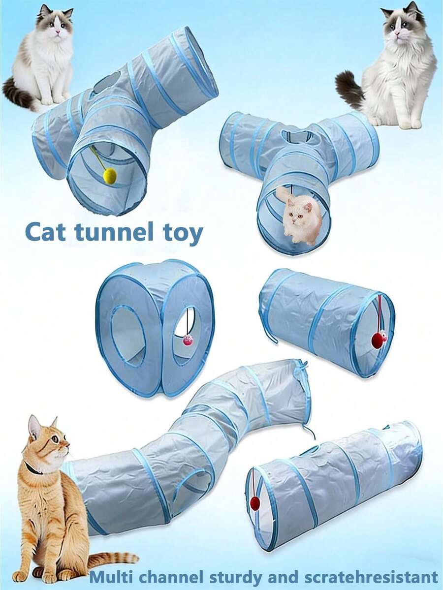Foldable Indoor Cat Tunnel Toy, Dual-Way Interactive Game Tunnel Pipe Peekaboo Toy With 3-Way Burrowing Maze Design, Sleeping Bag, Suitable For Indoor Cats, Kittens, Rabbits, Guinea Pigs, Grey