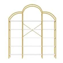 Simple Style Shelving Unit Measuring 170 X 26 X 190 Cm, Made Of Steel Tubing And MDF, With Five Storage Shelves, A Unique Cloud Shape, Easy To Assemble And Clean, Gold And White Finish. - Gold + White - View 6