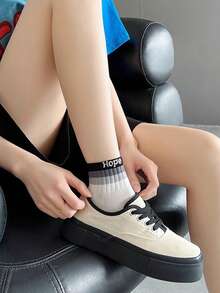 5 pares de calcetines cortos para mujer, estampado de letras deportivo y casual, rayas coloridas de malla transpirable y absorbente del sudor, diseño sencillo para primavera/verano - Multicolor - Ver 9