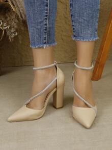 Scarpe eleganti da donna con tacco a spillo e punta affusolata, con design traforato, adatte per feste e occasioni speciali, disponibili nei colori nero, argento e bianco - Albicocca - Visualizzare 4