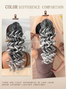 爪形马尾假发片，黑色、棕色、灰色渐变多色可选，18英寸深波浪耐热纤维合成马尾假发，适合女性在圣诞节、万圣节、音乐节、派对和日常使用。 - 拼色 - 查看 9