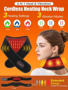 Wireless Neck Heating Massage Pad, Neck Massager With Heating Function, 3-Gear Heating Massage, Electric Neck Heating Pad To Relieve Pain, Heating Neck Brace With 660nm/850nm Red Light Therapy To Relieve Soreness And Stiffness, Vibrating Neck Massage Belt, Suitable For Waist, Back And Shoulder Heating - Multicolor - View 1