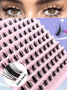 100pcs Cartoon Style False Eyelashes, D-Curl Flared, Fairy Lash Clusters, 8-16mm Mixed Cartoon Lash Clusters, Transparent Lash Stems, D-Curl, DIY Lash Extension, Natural Anime Lashes, Individual Lash Clusters, Ultra-Thin Invisible Lash Stems, Create Cartoon Lash Makeup Effect. - Black - View 10