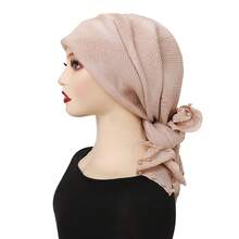 1pc Plain Pleated Beaded Small Square Hijab Scarf - Multicolor - View 11