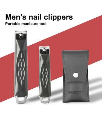 2 pezzi Set di tronchesine per unghie in acciaio inossidabile ultra affilate - Include custodia in pelle portatile, set di strumenti per manicure e pedicure per uso domestico e da viaggio