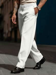 EXARUS 2-Pcs Men's Classic Commuting Trousers, Elastic Waist With Drawstring Casual Straight-Leg Pants, Business Draped-Feel Long Pants, Minimalist Wardrobe Zero-Restriction Trousers. - Trắng + Đen - Xem 9