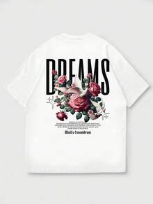 男士玫瑰花鸟图案T恤 夏季休闲时尚街头风 双面印花 柔软复古风 妩媚空灵美学 棉质触感