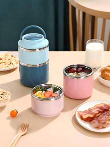 1个三层不锈钢便当盒，大容量便携式午餐盒，多层设计，手持式不锈钢保温食品容器，清新薄荷绿圆形防漏食品储存盒，适合家庭、学校、办公室使用。 - 彩色 - 查看 6
