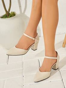 2026 Women's Fashion New Comfortable Versatile Elegant Strap Buckle Chunky Heel Hollow Autumn Shoes - Apricot - View 1