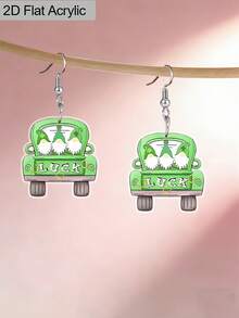 1 Pair Creative Luck Green Car & Three Dwarfs Acrylic Earrings St. Patrick's Day Earrings Female Earrings Holiday Earrings Gift Ideas For Women