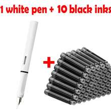 Juego de pluma estilográfica de 11 Uds., tinta reemplazable de 0,38mm para escritura suave, papelería de oficina multifuncional y suministros de aprendizaje UGVD - Negro Rojo - Ver 11