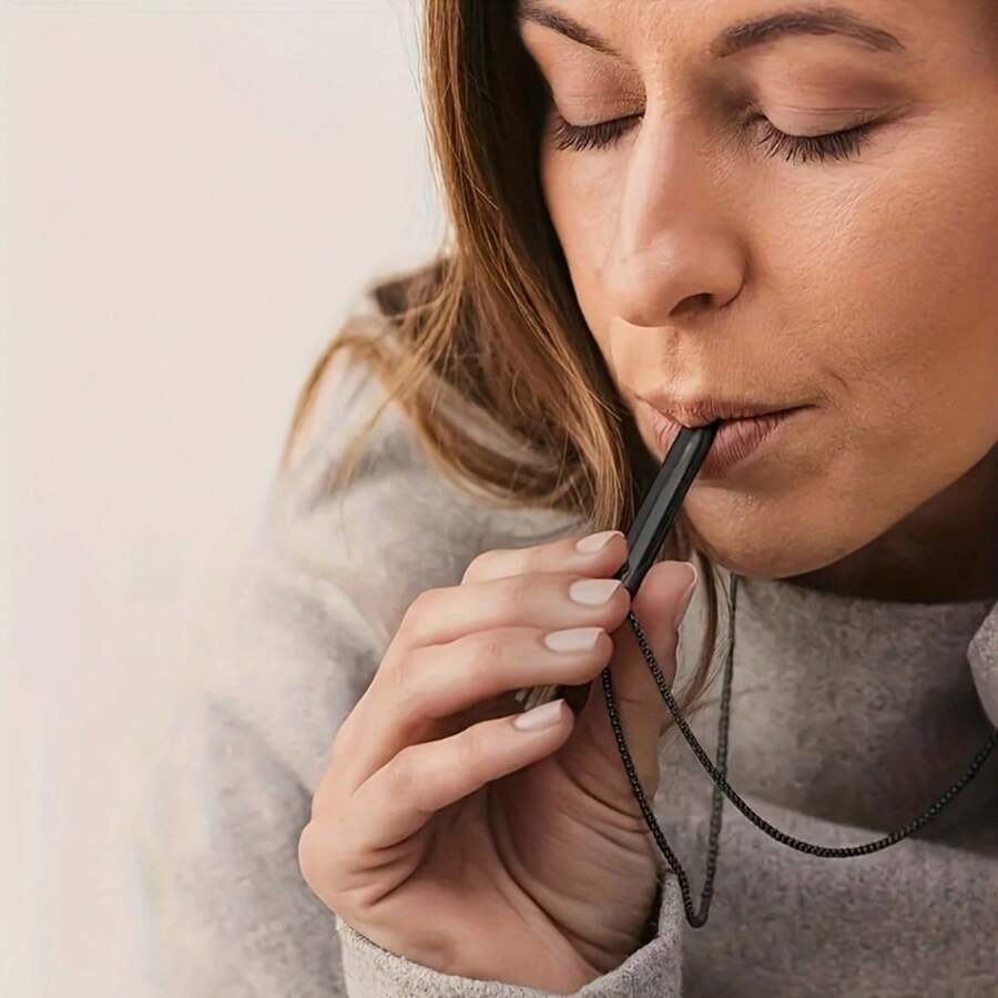 1pc Medical Grade Stainless Steel Anti-Stress Necklace With Soothing Breathing Whistle - Low Allergenicity, Lightweight, Suitable For Men, Couples And Holiday Gifts, Available In Rose Gold/Black/Silver - Multicolor - View 1