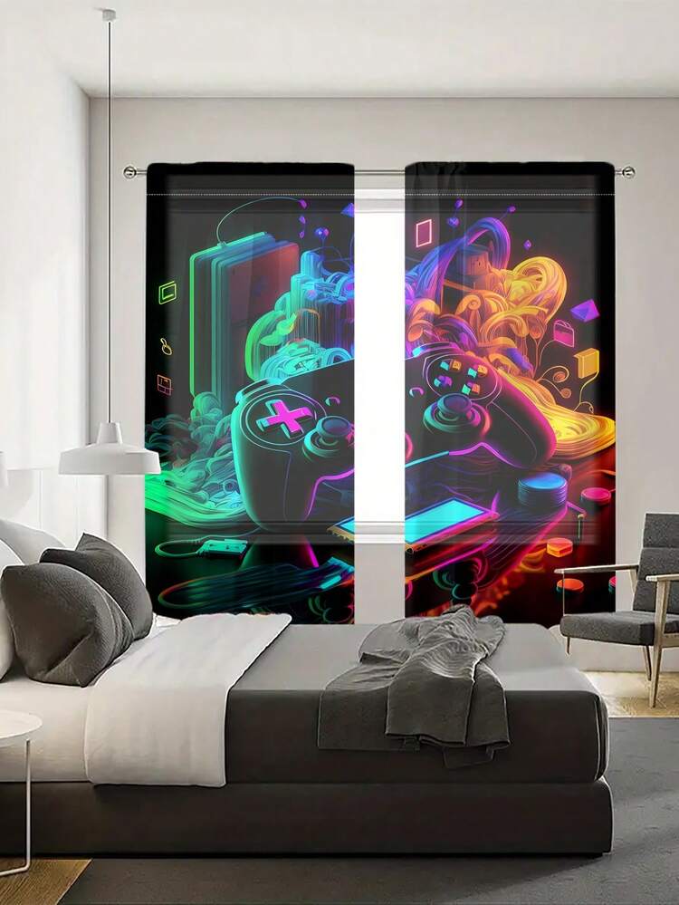 1 Set (2 Pieces) Digital Printed Rod Pocket Semi-Sheer Curtains, Home Furnishing Decor For Living Room - Purple - View 12
