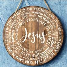 1 Peça, Placa Redonda de Madeira Clássica com os Nomes de Jesus, Sinal de Guirlanda, Aprimoramento de Guirlanda, Placa de Madeira Suspensa, Decoração de Parede/Quarto/Casa/Restaurante/Bar/Café/Porta/Pátio/Garagem - Multicolorido - Visão 6