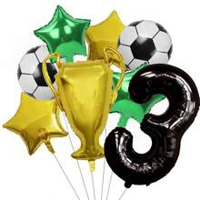 Trofeo de número negro y dorado de 32 pulgadas, trofeo de fútbol estrella verde de 18 pulgadas, conjunto de globos de papel de aluminio, decoraciones para fiesta de cumpleaños - Blanco y Negro - Ver 5