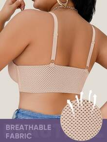 MEIYATING Plus Size Women's Soft Breathable Full Coverage Bra, Adjustable Side Hook Closure - Apricot - View 5