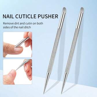 2 Pieces Stainless Steel Nail Cuticle Pusher Nail Remover Nail Groove Ceaning Tool Nail Art Dotting Stick Dead Skin Pusher Manicure Tool
